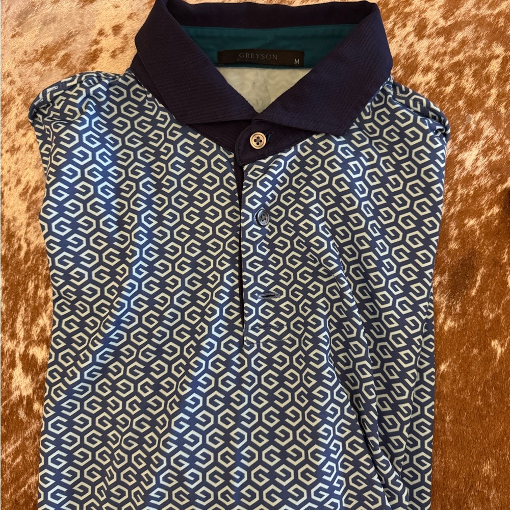 Greyson Men's Blue Patterned Golf Polo